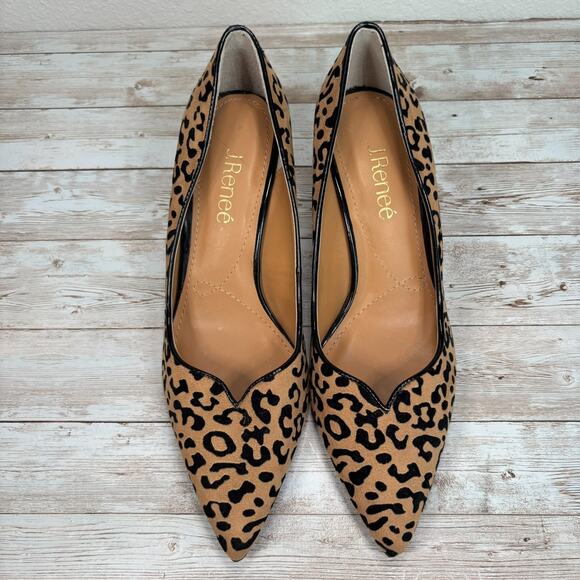 J RENEE Alipha Pumps 8.5 Cheetah Suede Pointed Toe Professional Classic Heels - Picture 4 of 12